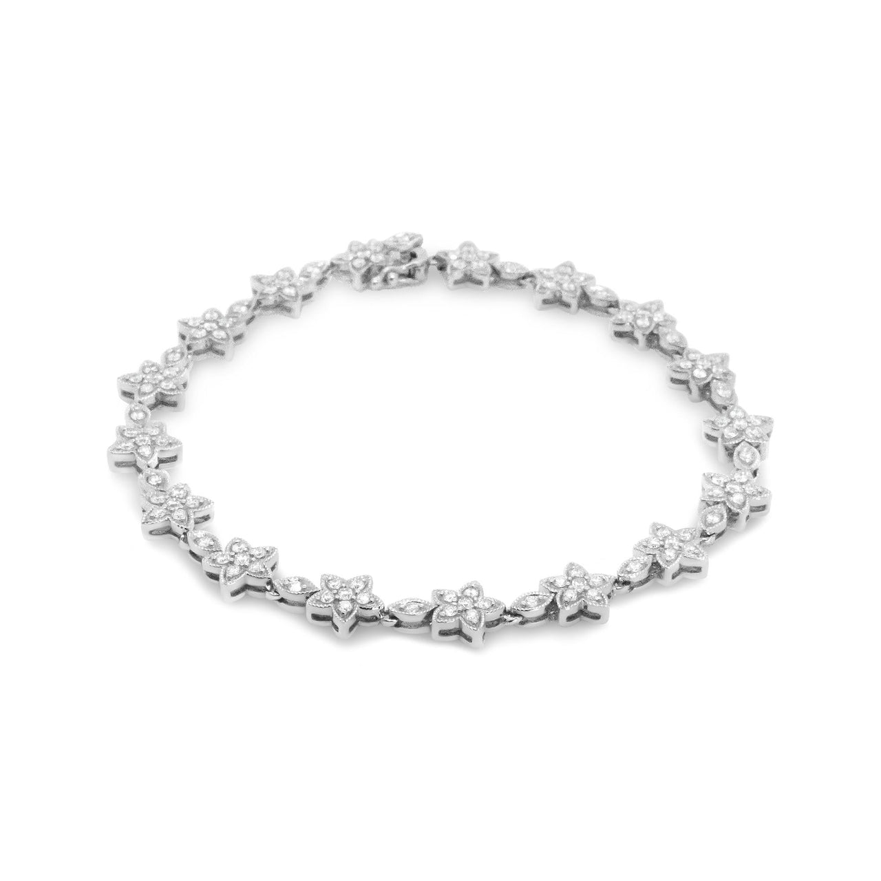 14K Gold 1 1/5 Cttw Round Diamond Floral Star-Shaped Link Bracelet (H-I Color, SI1-SI2 Clarity) -Size 7"