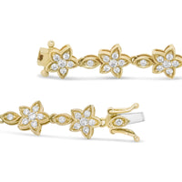 14K Gold 1 1/5 Cttw Round Diamond Floral Star-Shaped Link Bracelet (H-I Color, SI1-SI2 Clarity) -Size 7