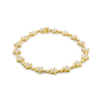 14K Gold 1 1/5 Cttw Round Diamond Floral Star-Shaped Link Bracelet (H-I Color, SI1-SI2 Clarity) -Size 7