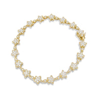 14K Gold 1 1/5 Cttw Round Diamond Floral Star-Shaped Link Bracelet (H-I Color, SI1-SI2 Clarity) -Size 7