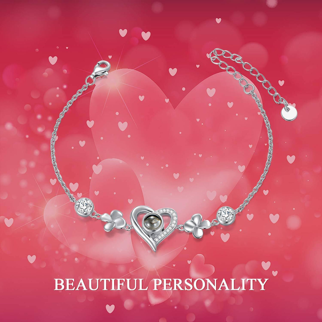 925 Sterling Silver Personalized Photo Locket Charm Bracelet