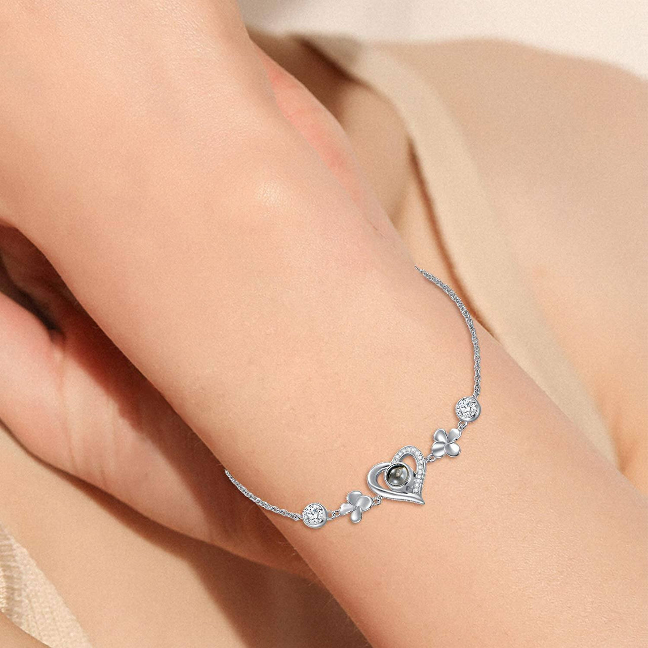 925 Sterling Silver Personalized Photo Locket Charm Bracelet