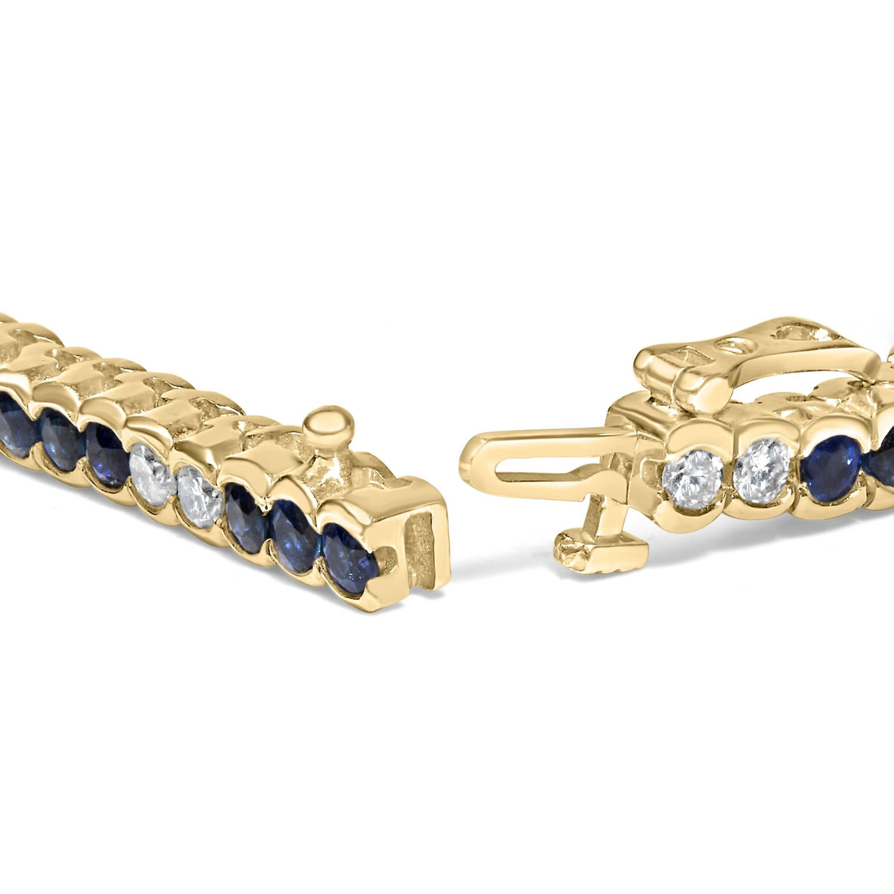 14K Yellow Gold 1 3/4 Cttw Diamond and 5.0 Cttw Blue Sapphire Bezel Set Tennis Bracelet (G-H Color, SI1-SI2 Clarity) - 7" Inches