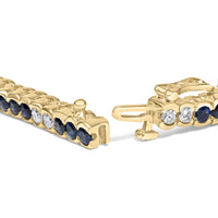 14K Yellow Gold 1 3/4 Cttw Diamond and 5.0 Cttw Blue Sapphire Bezel Set Tennis Bracelet (G-H Color, SI1-SI2 Clarity) - 7