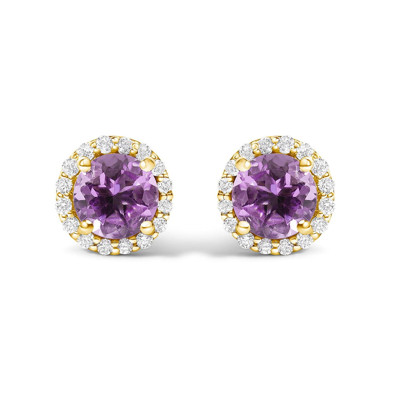 10K Gold Gemstone and 1/6 Cttw Diamond Halo Stud Earring