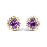 10K Gold Gemstone and 1/6 Cttw Diamond Halo Stud Earring