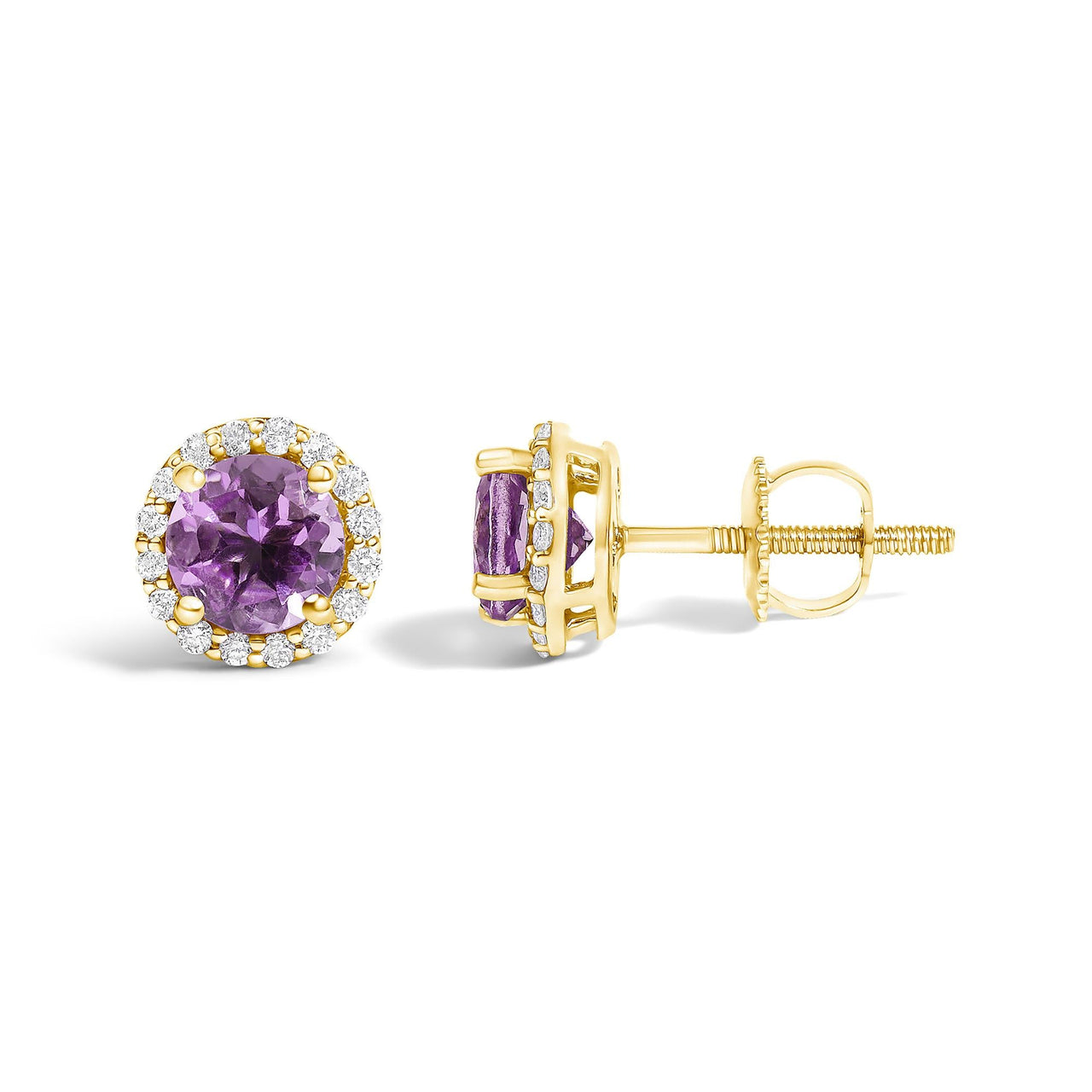 10K Gold Gemstone and 1/6 Cttw Diamond Halo Stud Earring