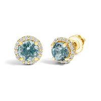 10K Gold Gemstone and 1/6 Cttw Diamond Halo Stud Earring