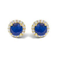 10K Gold Gemstone and 1/6 Cttw Diamond Halo Stud Earring