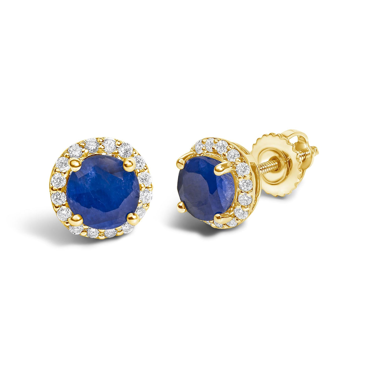 10K Gold Gemstone and 1/6 Cttw Diamond Halo Stud Earring