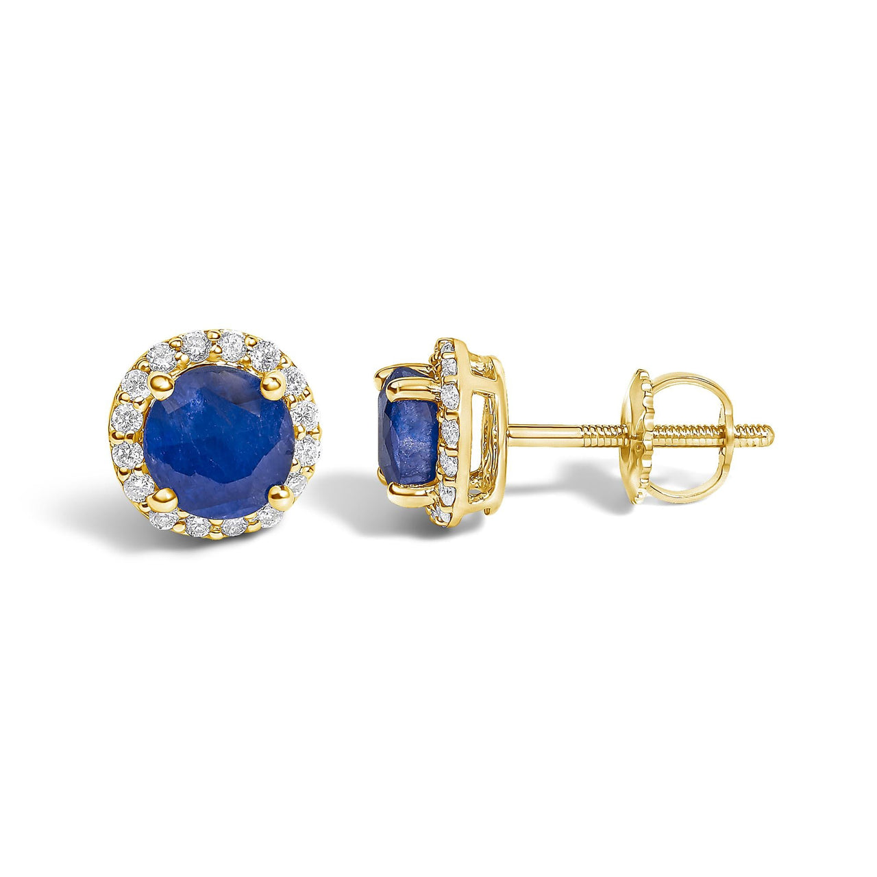10K Gold Gemstone and 1/6 Cttw Diamond Halo Stud Earring