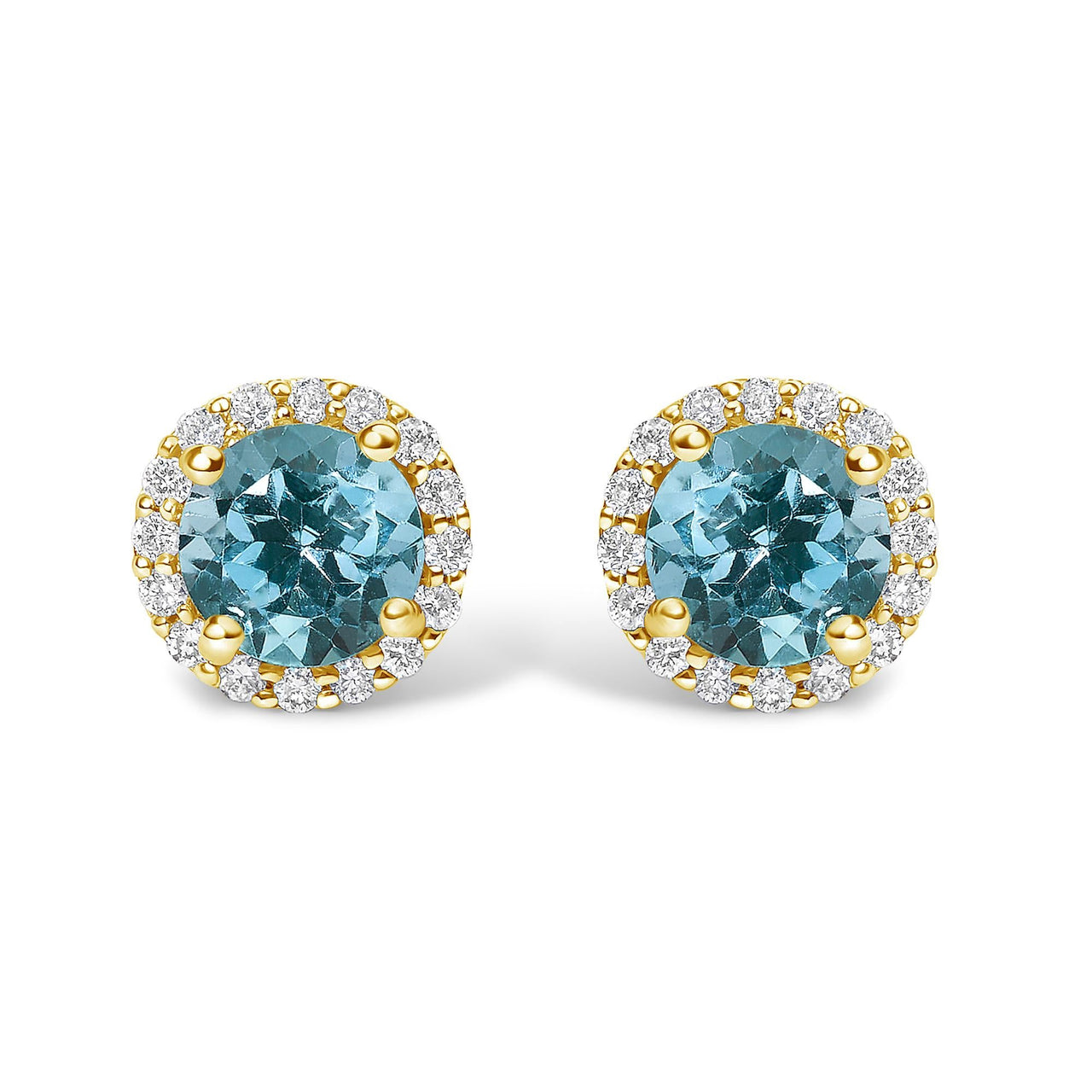 10K Gold Gemstone and 1/6 Cttw Diamond Halo Stud Earring