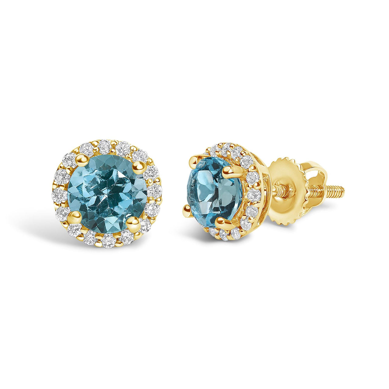 10K Gold Gemstone and 1/6 Cttw Diamond Halo Stud Earring