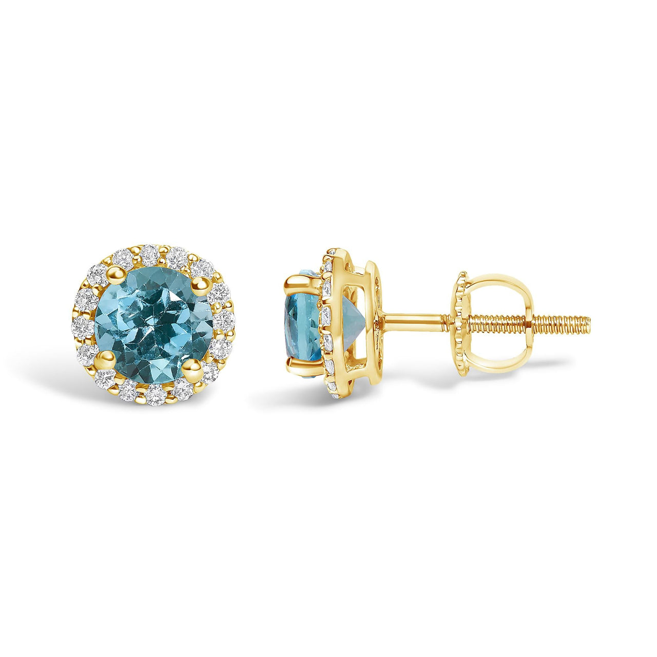 10K Gold Gemstone and 1/6 Cttw Diamond Halo Stud Earring