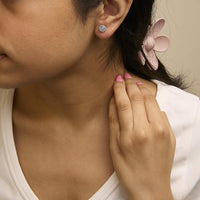 10K Gold Gemstone and 1/6 Cttw Diamond Halo Stud Earring