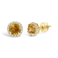 10K Gold Gemstone and 1/6 Cttw Diamond Halo Stud Earring
