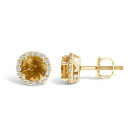 10K Gold Gemstone and 1/6 Cttw Diamond Halo Stud Earring