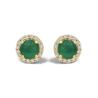 10K Gold Gemstone and 1/6 Cttw Diamond Halo Stud Earring