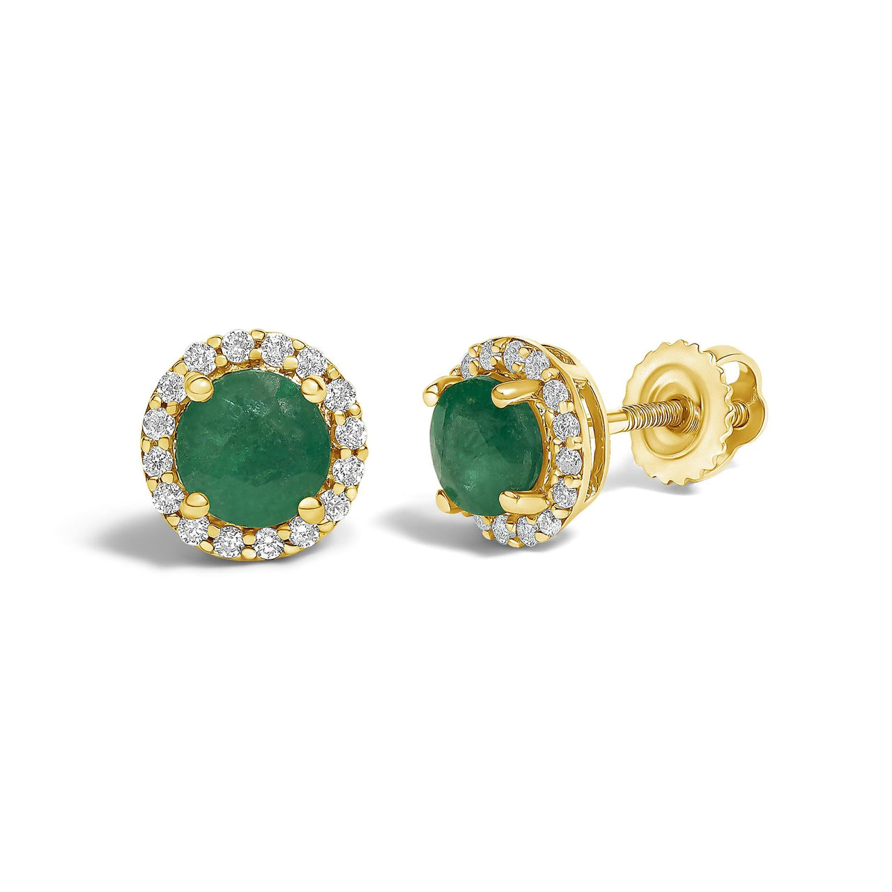 10K Gold Gemstone and 1/6 Cttw Diamond Halo Stud Earring