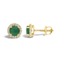 10K Gold Gemstone and 1/6 Cttw Diamond Halo Stud Earring