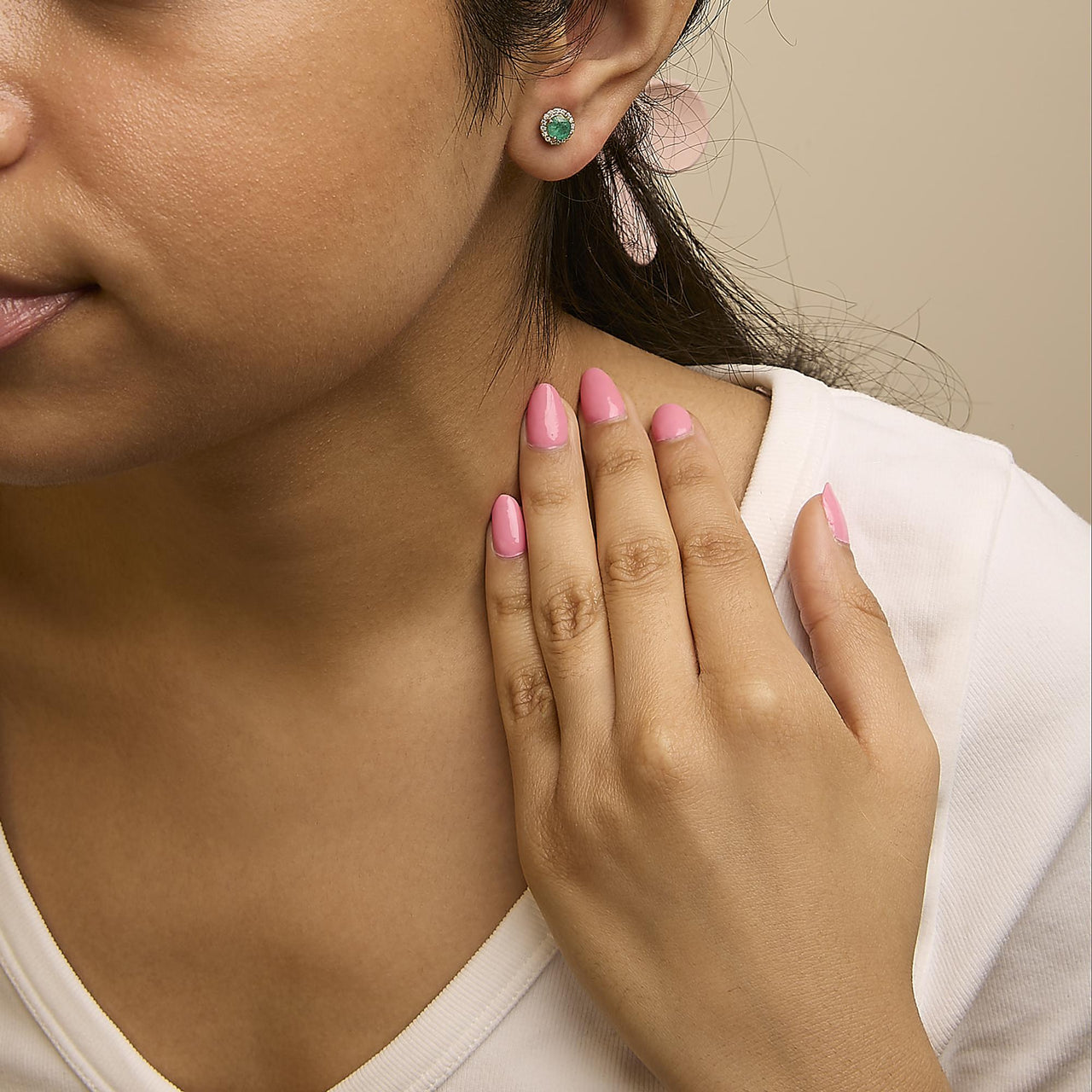 10K Gold Gemstone and 1/6 Cttw Diamond Halo Stud Earring