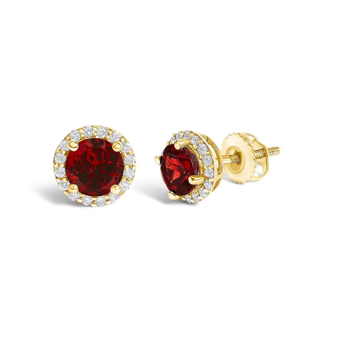10K Gold Gemstone and 1/6 Cttw Diamond Halo Stud Earring