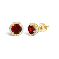 10K Gold Gemstone and 1/6 Cttw Diamond Halo Stud Earring
