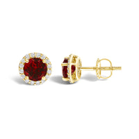 10K Gold Gemstone and 1/6 Cttw Diamond Halo Stud Earring