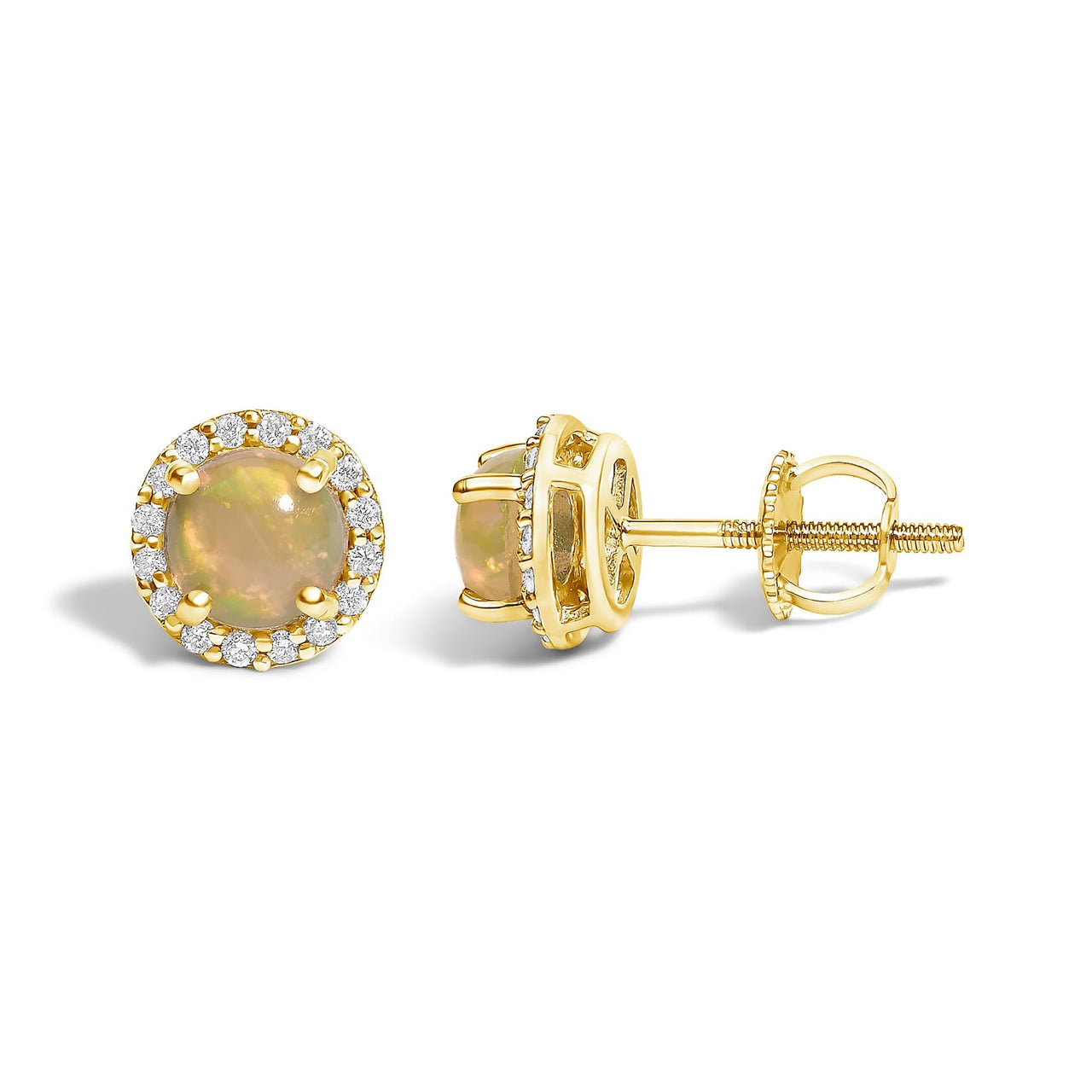 10K Gold Gemstone and 1/6 Cttw Diamond Halo Stud Earring