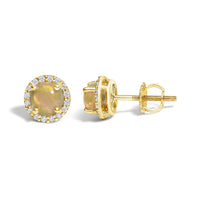 10K Gold Gemstone and 1/6 Cttw Diamond Halo Stud Earring