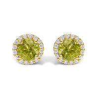 10K Gold Gemstone and 1/6 Cttw Diamond Halo Stud Earring