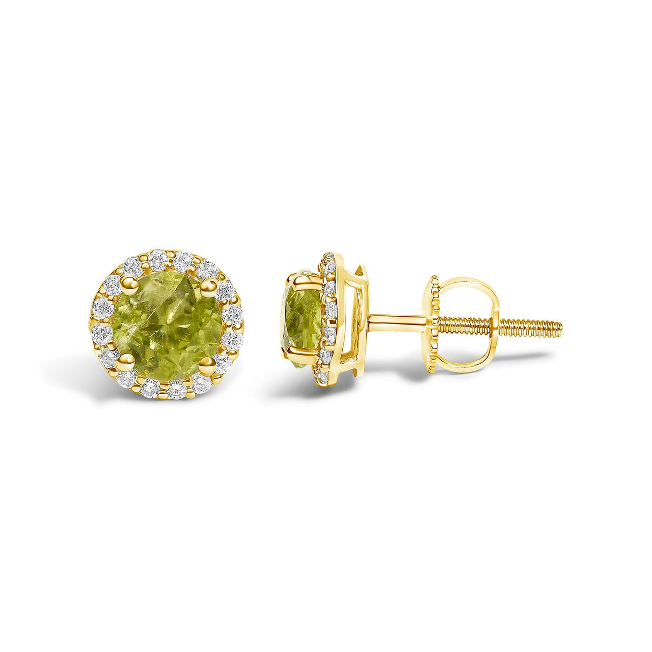 10K Gold Gemstone and 1/6 Cttw Diamond Halo Stud Earring