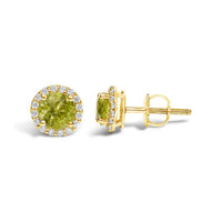 10K Gold Gemstone and 1/6 Cttw Diamond Halo Stud Earring