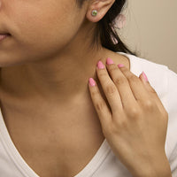 10K Gold Gemstone and 1/6 Cttw Diamond Halo Stud Earring