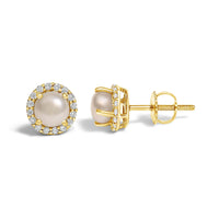 10K Gold Gemstone and 1/6 Cttw Diamond Halo Stud Earring
