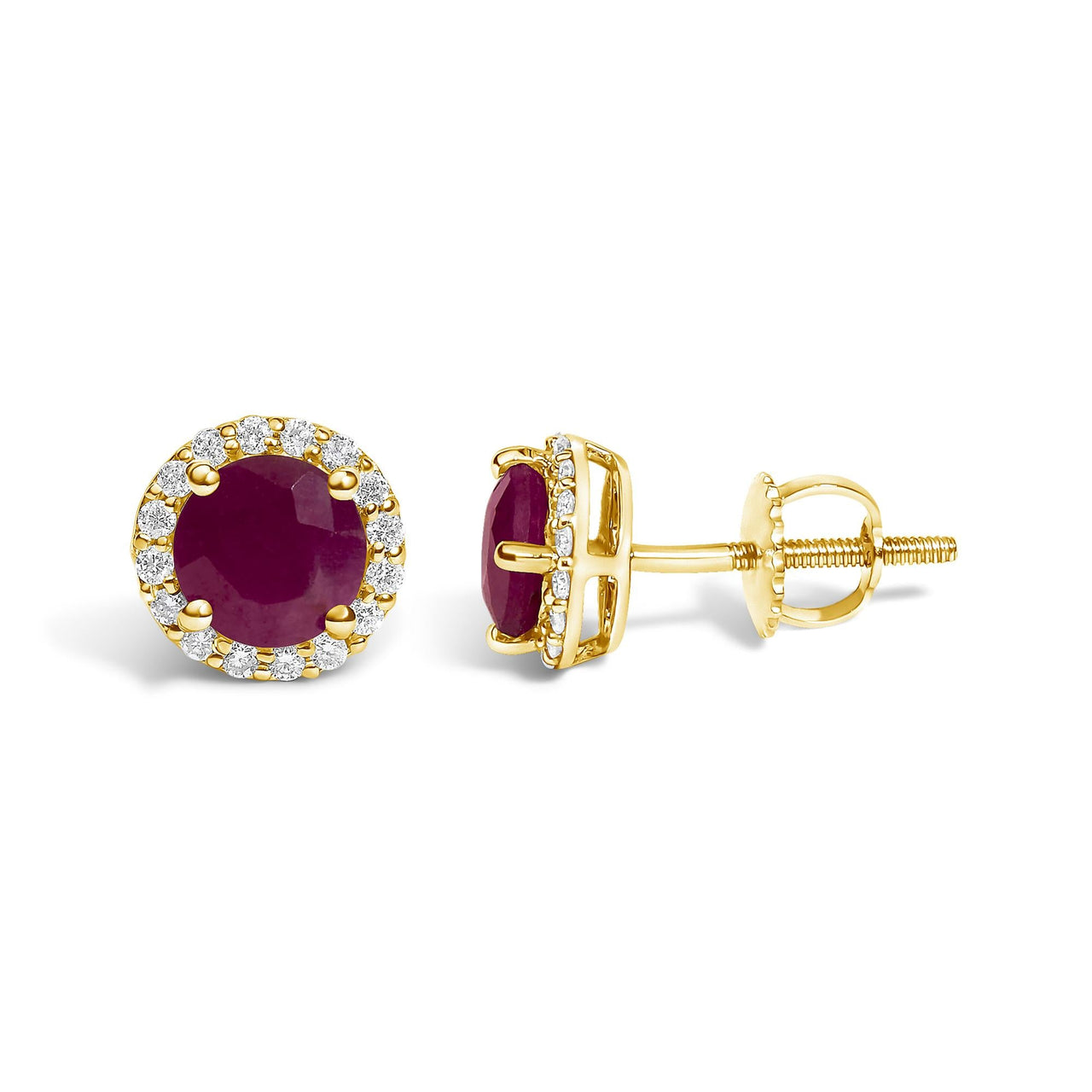 10K Gold Gemstone and 1/6 Cttw Diamond Halo Stud Earring