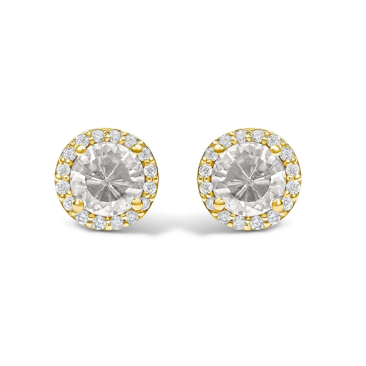 10K Gold Gemstone and 1/6 Cttw Diamond Halo Stud Earring
