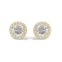 10K Gold Gemstone and 1/6 Cttw Diamond Halo Stud Earring