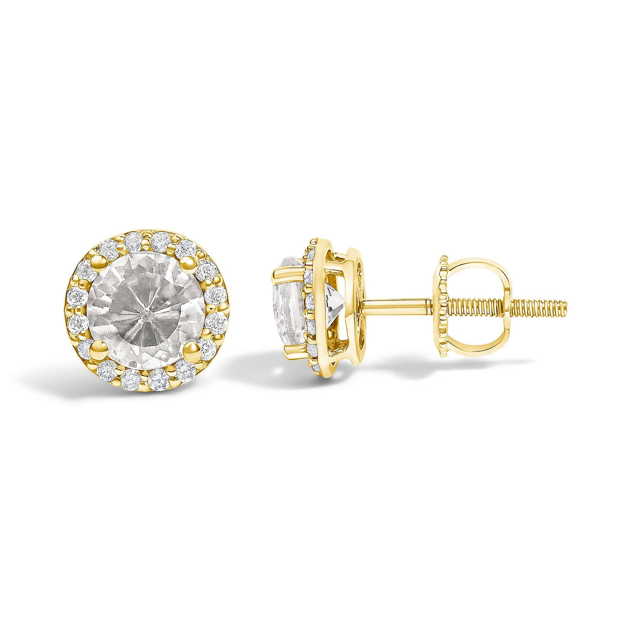 10K Gold Gemstone and 1/6 Cttw Diamond Halo Stud Earring