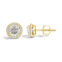 10K Gold Gemstone and 1/6 Cttw Diamond Halo Stud Earring
