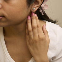 10K Gold Gemstone and 1/6 Cttw Diamond Halo Stud Earring