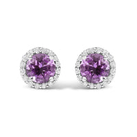 10K Gold Gemstone and 1/6 Cttw Diamond Halo Stud Earring