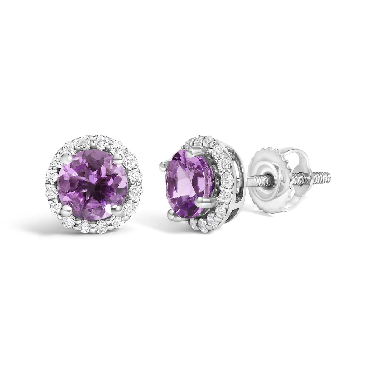 10K Gold Gemstone and 1/6 Cttw Diamond Halo Stud Earring