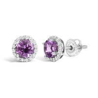 10K Gold Gemstone and 1/6 Cttw Diamond Halo Stud Earring