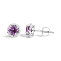 10K Gold Gemstone and 1/6 Cttw Diamond Halo Stud Earring
