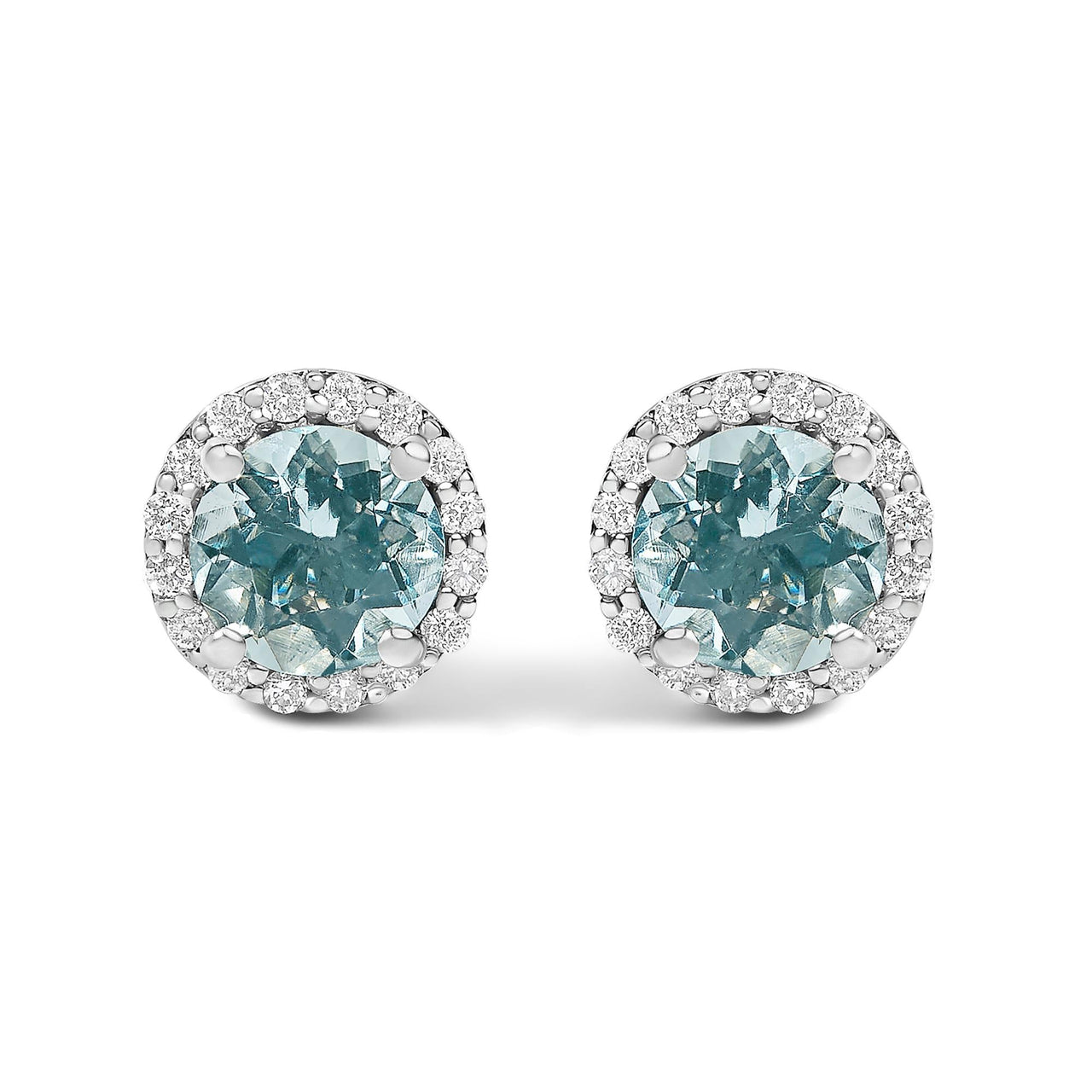 10K Gold Gemstone and 1/6 Cttw Diamond Halo Stud Earring