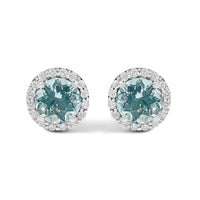 10K Gold Gemstone and 1/6 Cttw Diamond Halo Stud Earring