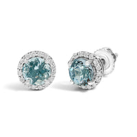 10K Gold Gemstone and 1/6 Cttw Diamond Halo Stud Earring