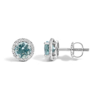 10K Gold Gemstone and 1/6 Cttw Diamond Halo Stud Earring