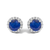 10K Gold Gemstone and 1/6 Cttw Diamond Halo Stud Earring